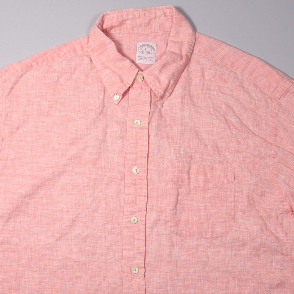 Brooks Brothers Men XL Long Sleeve Button Down Shirt Irish Linen Salmon